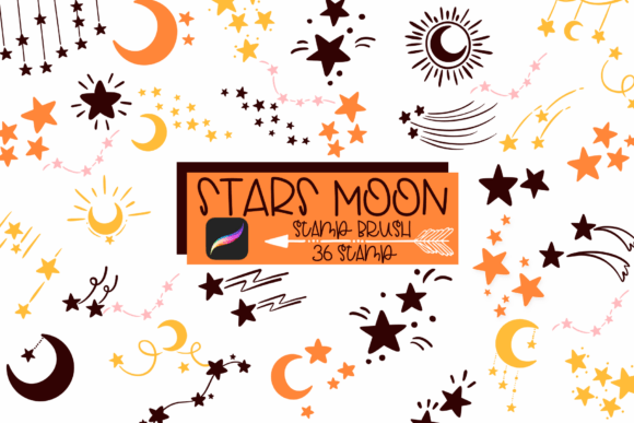 Download Stars &amp; Moon Procreate Stamp Brush - Procreate Collection