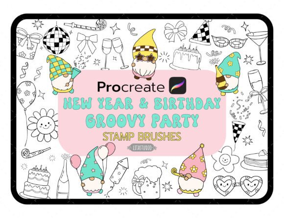 Download PARTY STAMPS, Groovy, Procreate Brushes - Procreate Collection