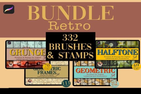 Download 332 Vintage Retro Procreate Brush Bundle - Procreate Collection