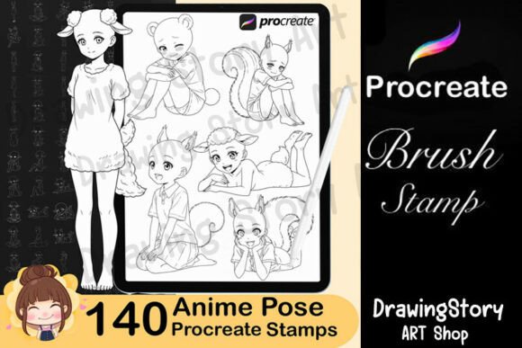 Download 140 Procreate Anime Pose Stamps Cute - Procreate Collection
