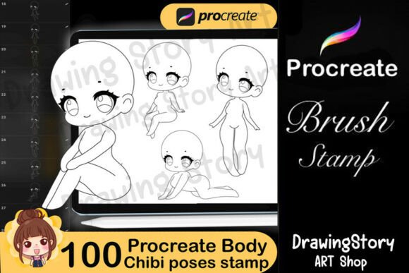 Download 100 Procreate Chibi Body Poses Stamps - Procreate Collection