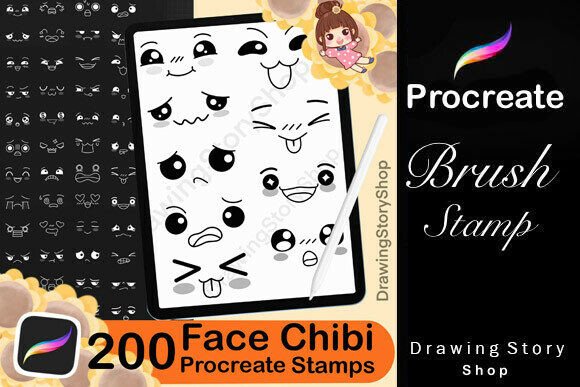 Download 200 Procreate Kawaii Faces Stamp Brush - Procreate Collection