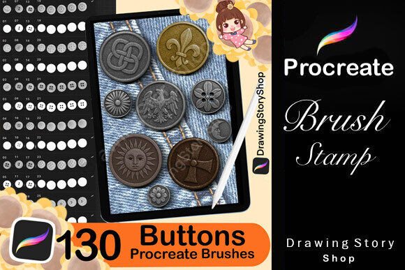 Download 130 Procreate Metal Buttons Stamps - Procreate Collection