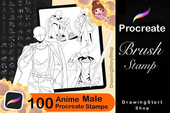 Download 100 Procreate Male Body Poses Stamps - Procreate Collection