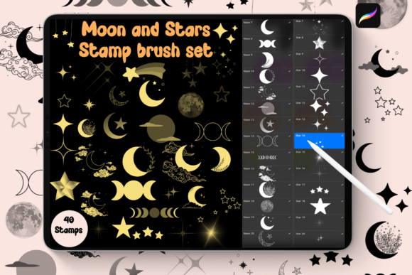 Download Moon and Stars Procreate Brush Stamps - Procreate Collection