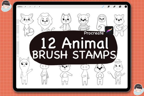 Download 12 Animal Procreate Brush Stamps,Doodle - Procreate Collection