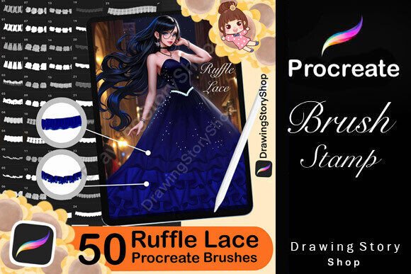 Download 50 Procreate Ruffle Brushes, Lace Brush - Procreate Collection