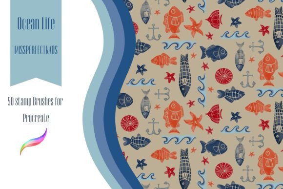 Download Ocean Life-50 Stamp Brushes Procreate - Procreate Collection