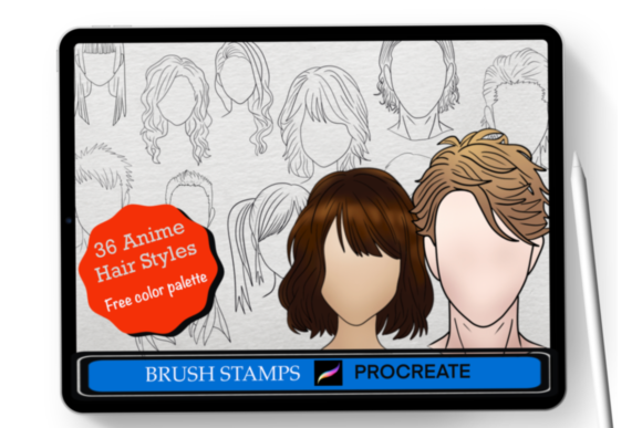 Download Procreate Anime Hair Styles,36 Stamps - Procreate Collection