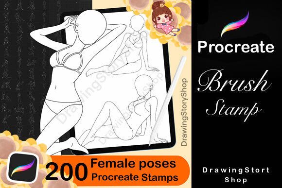 Download 200 Procreate Female Poses Brushes - Procreate Collection
