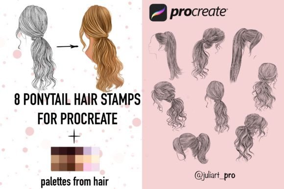 Download 8 Ponytails Hair Stamps for Procreate - Procreate Collection