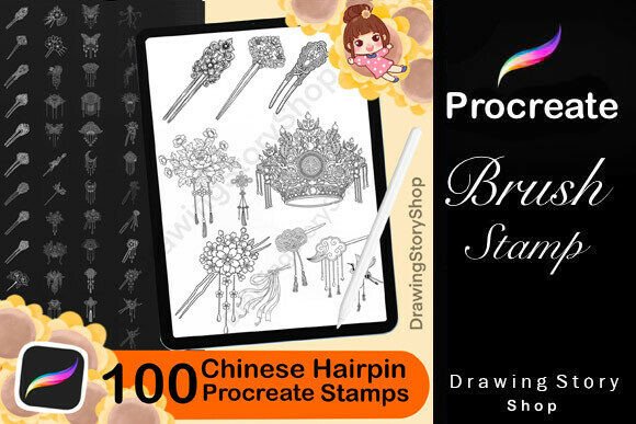 Download 100 Chinese Hairpin Procreate Brushes - Procreate Collection