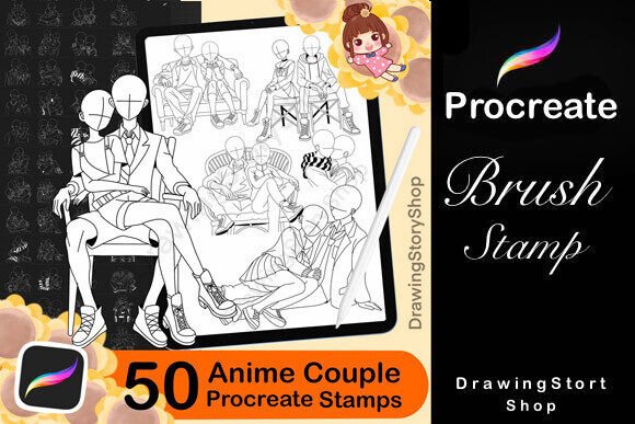 Download 50 Procreate Anime Couple Poses Stamps - Procreate Collection