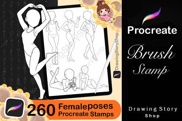 Download 260 Base Procreate Female Pose Stamps - Procreate Collection