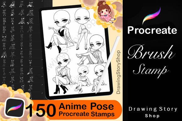 Download 150 Procreate Anime Girls Poses Stamps - Procreate Collection