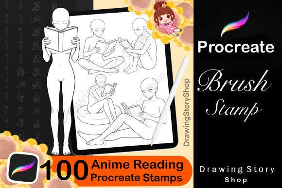 Download 100 Anime Reading Poses Procreate Stamps - Procreate Collection