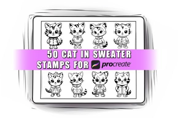 Download 50 Cute Cat Procreate Stamps Brushes - Procreate Collection