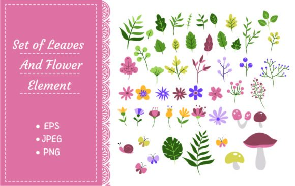 Download Set of Leaves and Flowers Design Element - Leaves and flowers Collection