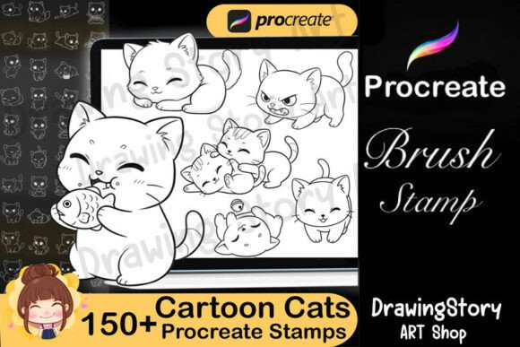 Download 150+ Cartoon Cats Procreate Stamps - Procreate Collection
