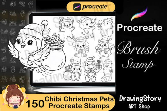 Download 150 Procreate Cartoon Christmas Pets - Procreate Collection