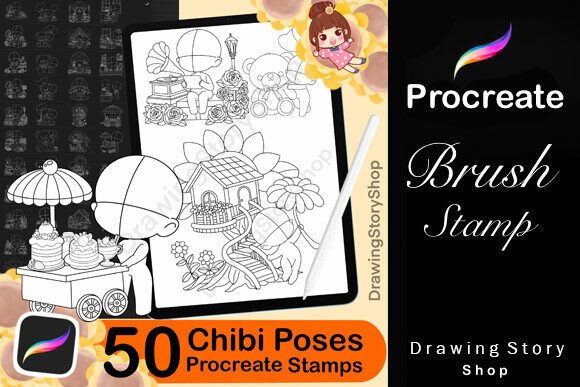 Download 50 Procreate Chibi Kawaii Brush Set - Procreate Collection