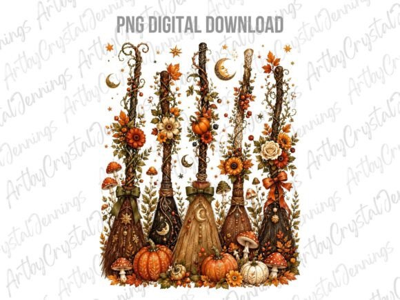 Download Floral Autumn Witch Broom PNG - Autumn Collection